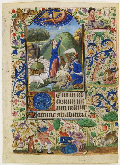 FRANCISCAN BOOK OF HOURS, USE OF ROME., Miniature of the Annunciation to the Sheppard's., antique map, old maps
