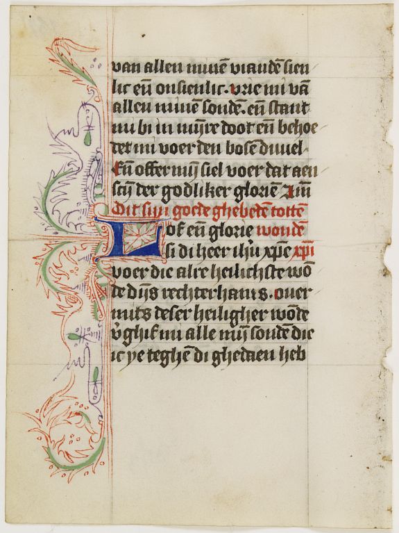BOOK OF HOURS, A wonderful vellum leaf from a Dutch Book of Hours., antique map, old maps