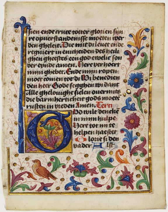 BOOK OF HOURS, Leaf on vellum, from a manuscript book of hours., antique map, old maps