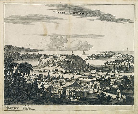 OGILBY,J., Portus Acapulco., antique map, old maps