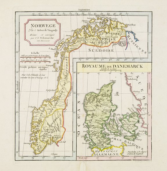 VAUGONDY,R. / DELAMARCHE,C.F., Norwege.. Royaume de Danemarck., antique map, old maps
