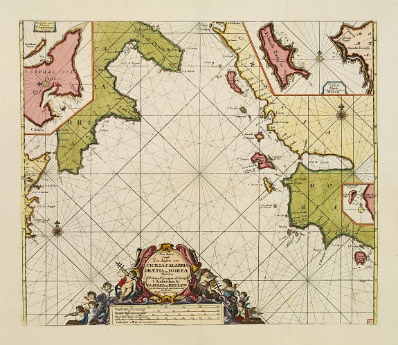 Old map by KEULEN - Pas kaart Vande Zee-kusten van Cicilia, Calabria, Graetia en Morea. . .