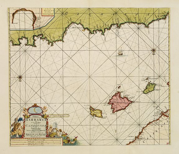 KEULEN,J. VAN, Paskaart, Voor een Gedeelte der Kust van, Barbaria.. Catalonia.. Yvica, Majorca, en Minorca.., antique map, old maps