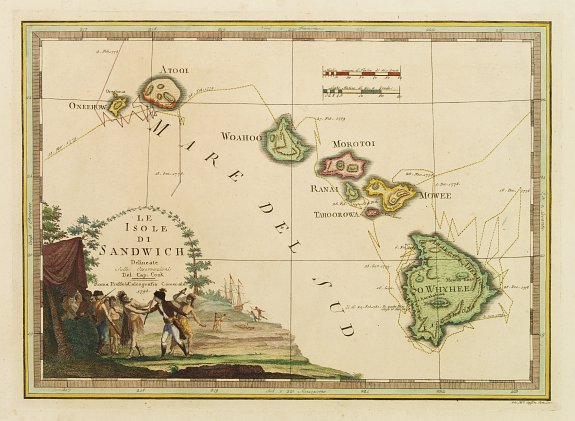 CASSINI,G.M., Le Isole di Sandwich.., antique map, old maps