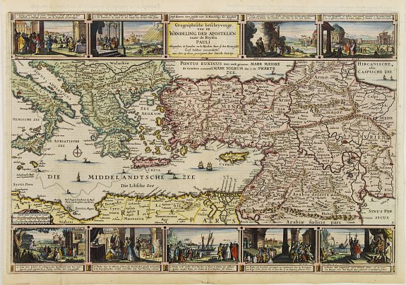 SAVRY, J., Geographische beschryvinge van de Wandeling der Apostelen ende de Reysen van Pauli., antique map, old maps