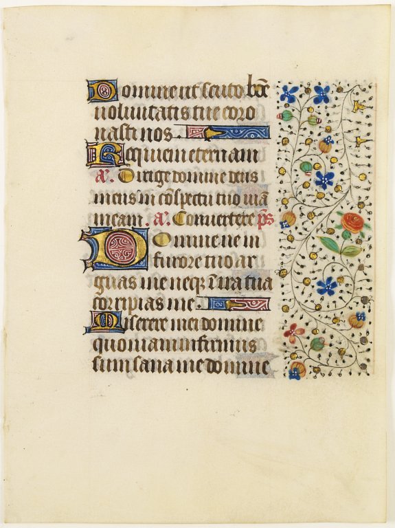 FRANCISCAN BOOK OF HOURS, Leaf on vellum from a manuscript Book of Hours, use of Rome., antique map, old maps