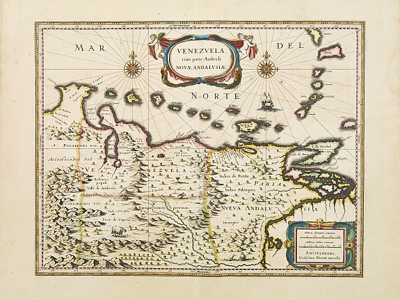BLAEU,W., Venezuela, cum parte Australi novae Andalusiae., antique map, old maps