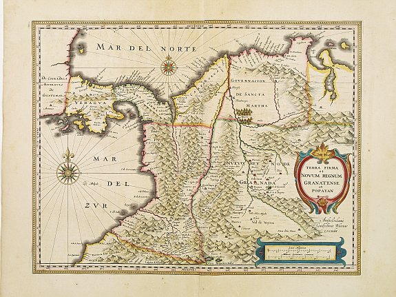 BLAEU,W., Terra Firma et Novum regnum Granatense et Propayan., antique map, old maps