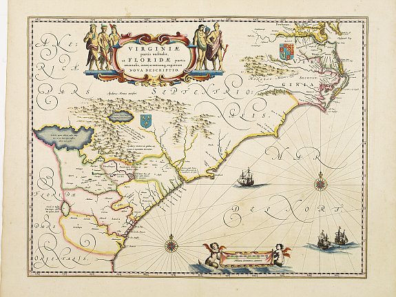 BLAEU,W., Virginiae Partis Australis, et Floridae Partis Orientalis., antique map, old maps