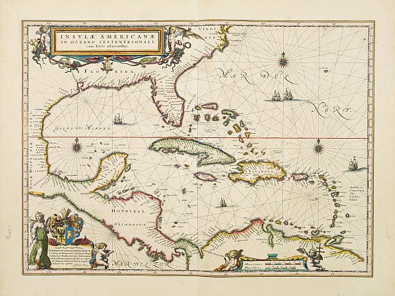 BLAEU,W., Insulae Americanae in Oceanus Septentrionali cum Terris.., antique map, old maps
