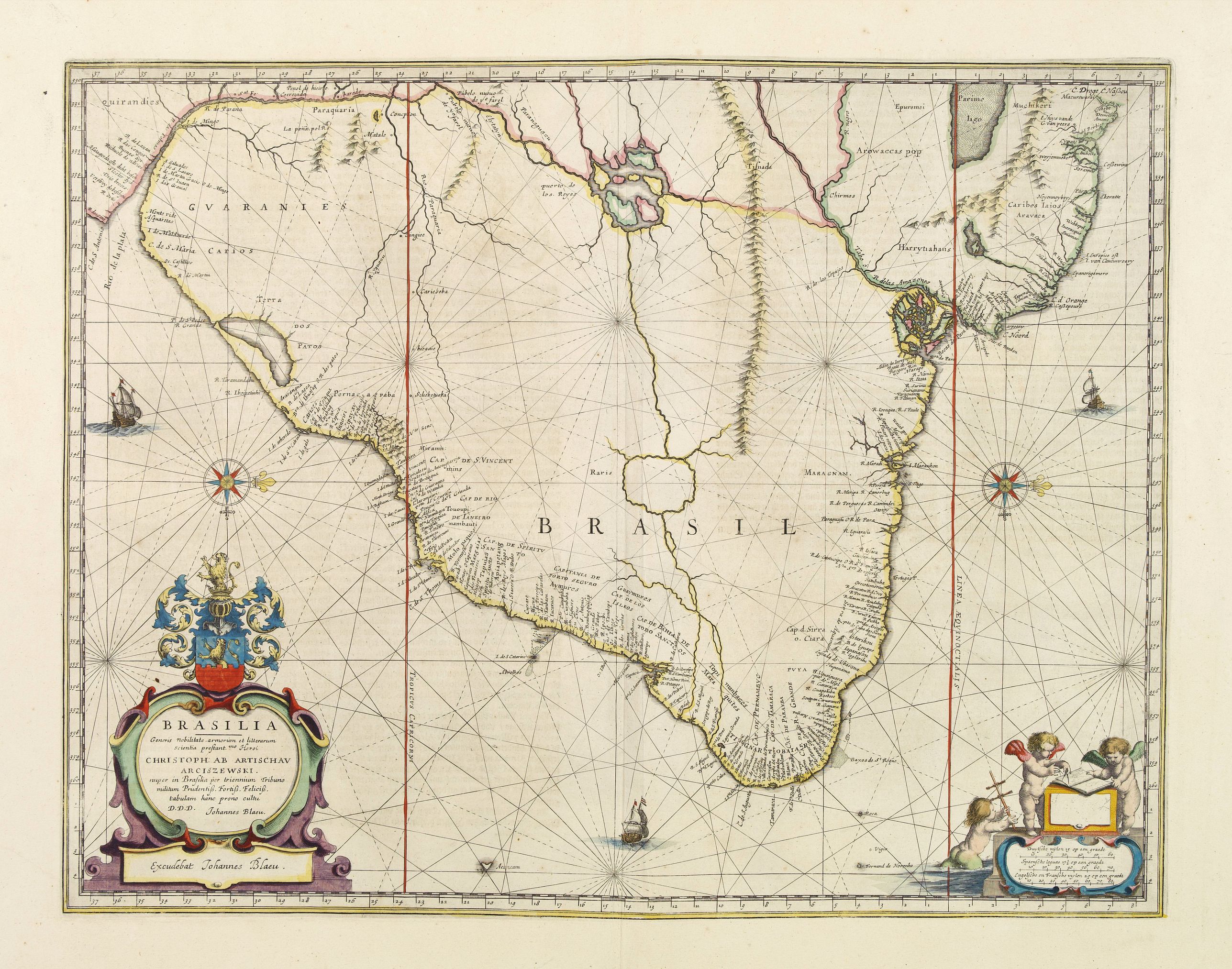 BLAEU,J., Brasilia., antique map, old maps