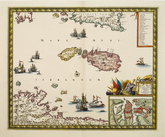 DE WIT,F., Insula Malta accuratissime Delineata, Urbibus, et Fortalitis.., antique map, old maps