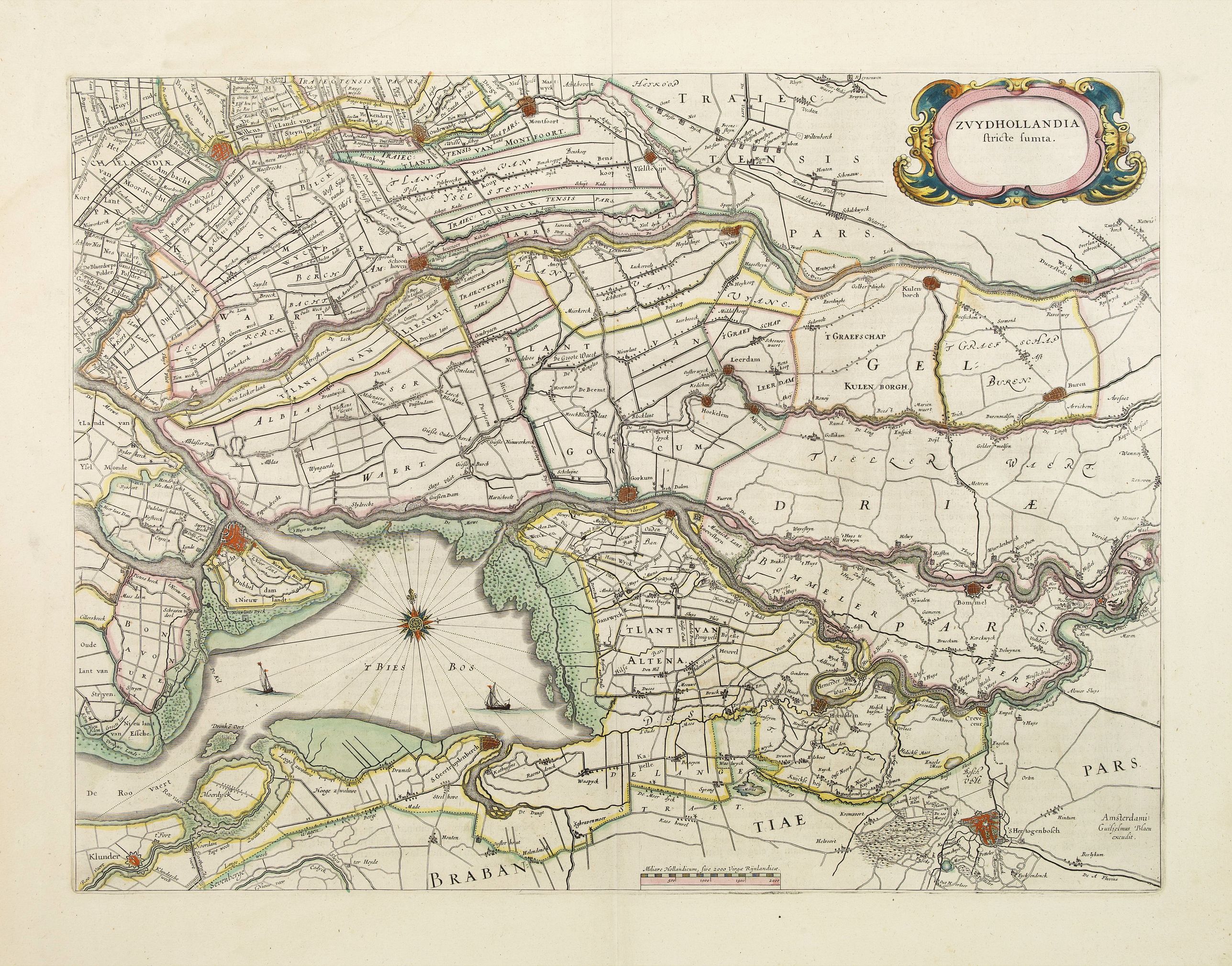 BLAEU, W., Zuydhollandia stricte sumta., antique map, old maps