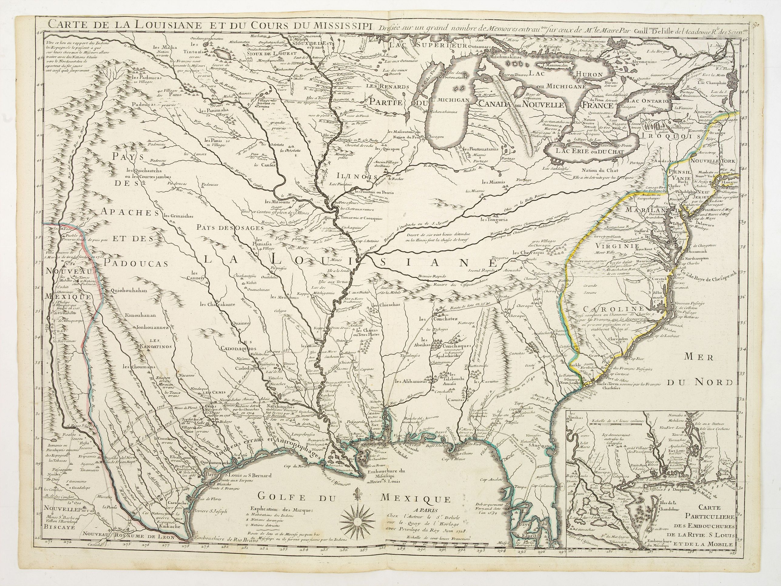 De L'ISLE, Carte de la Louisiane et du cours du Mississipi., antique map, old maps