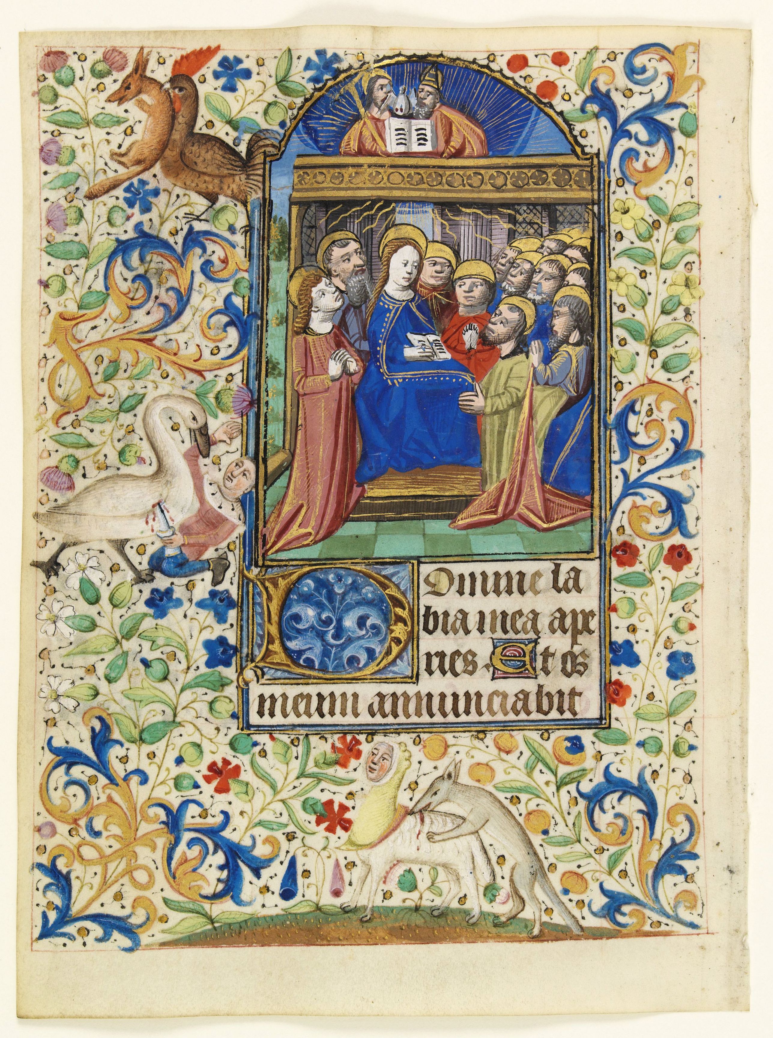 FRANCISCAN BOOK OF HOURS, USE OF ROME., Miniature of Pentecost., antique map, old maps