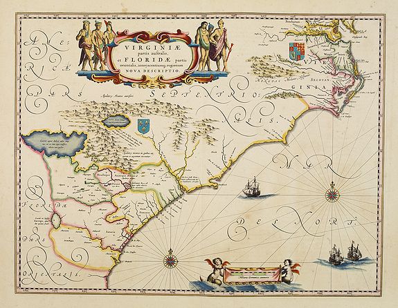 BLAEU, W., Virginiae Partis Australis, et Floridae Partis Orientalis., antique map, old maps