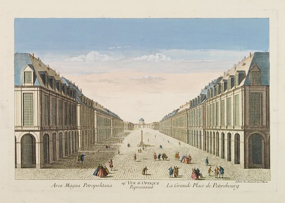 DAUMONT, 14e. Vüe d'Optique Representant La Grande Place de Petersbourg., antique map, old maps