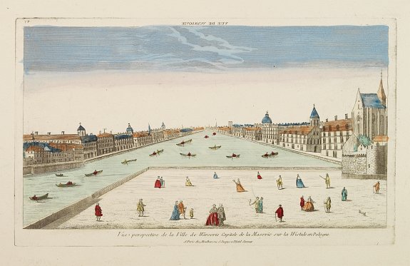 MONDHARE, Vue perspective de la Ville de Warsovie Capitale de la Marsovie sur la Wistule en Pologne., antique map, old maps
