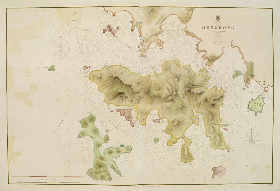 BRITISH ADMIRALTY, HONG KONG surveyed by Captn. Sir Edward Belcher, in H.M.S. Sulphur 1841. Corrected to 1845., antique map, old maps