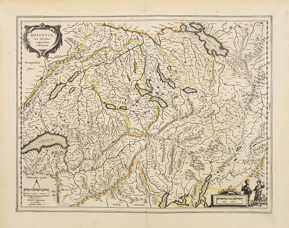 BLAEU,W., Helvetia cum finitimis regionibus confoederatis., antique map, old maps