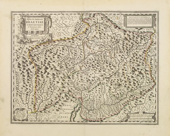 BLAEU,W., Alpinae seu Foederatae Rhaetiae subditarumque.., antique map, old maps