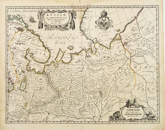 BLAEU,W., Russiae vulgo Moscovia dictae, Partes Septentionalis et Orientalis., antique map, old maps