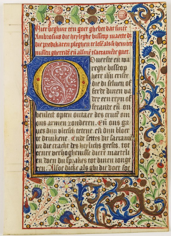 BOOK OF HOURS, Leaf on vellum, from a manuscript book of hours., antique map, old maps