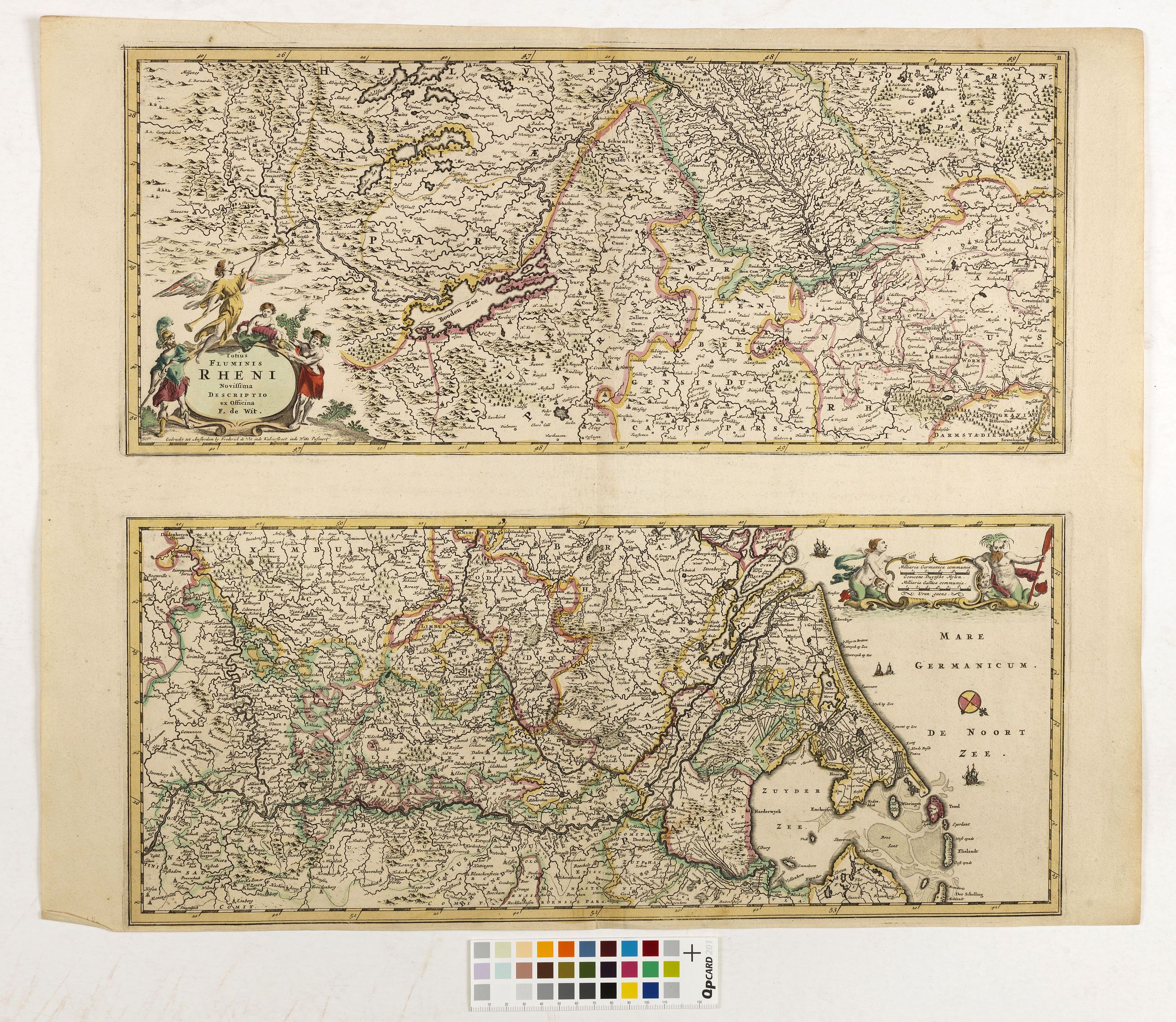 DE WIT, F., Totius Fluminis Rheni Novissima Descriptio. . ., antique map, old maps