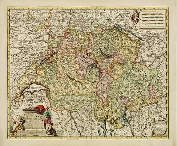 VISSCHER, N./ SCHENK, P., Exactissima Helvetiae Rhaetiae, Valesiae Cieterorumq, Confaederatorum ut et finitimorum Populorum Regionum Tabula., antique map, old maps