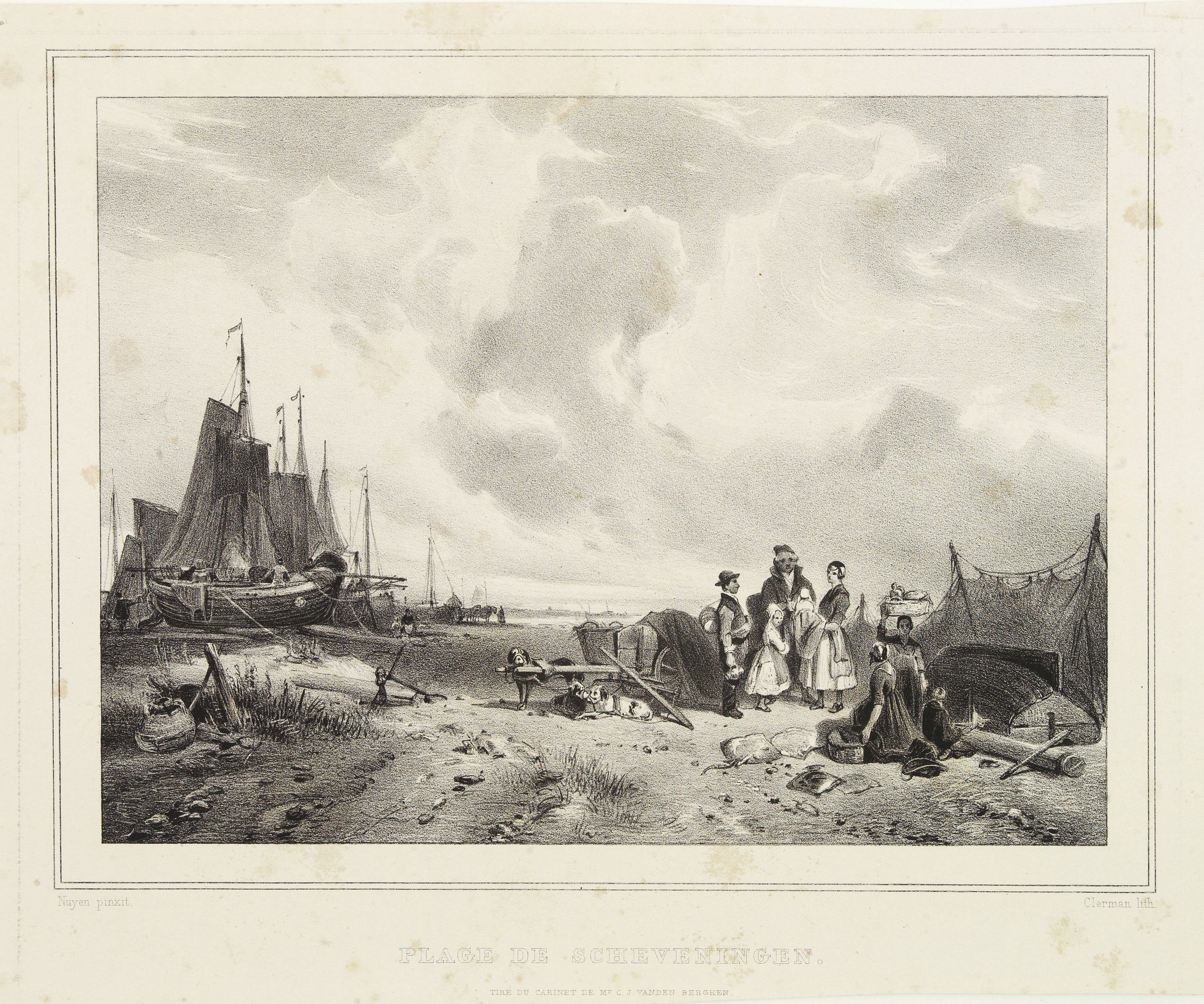 CLERMAN, Plage de Scheveningen., antique map, old maps