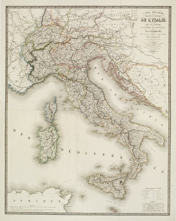 PICQUET,Ch., Carte Routière, Physique et Politique de l? Italie, de la Suisse, et de Parties des Etats Voisins.., antique map, old maps