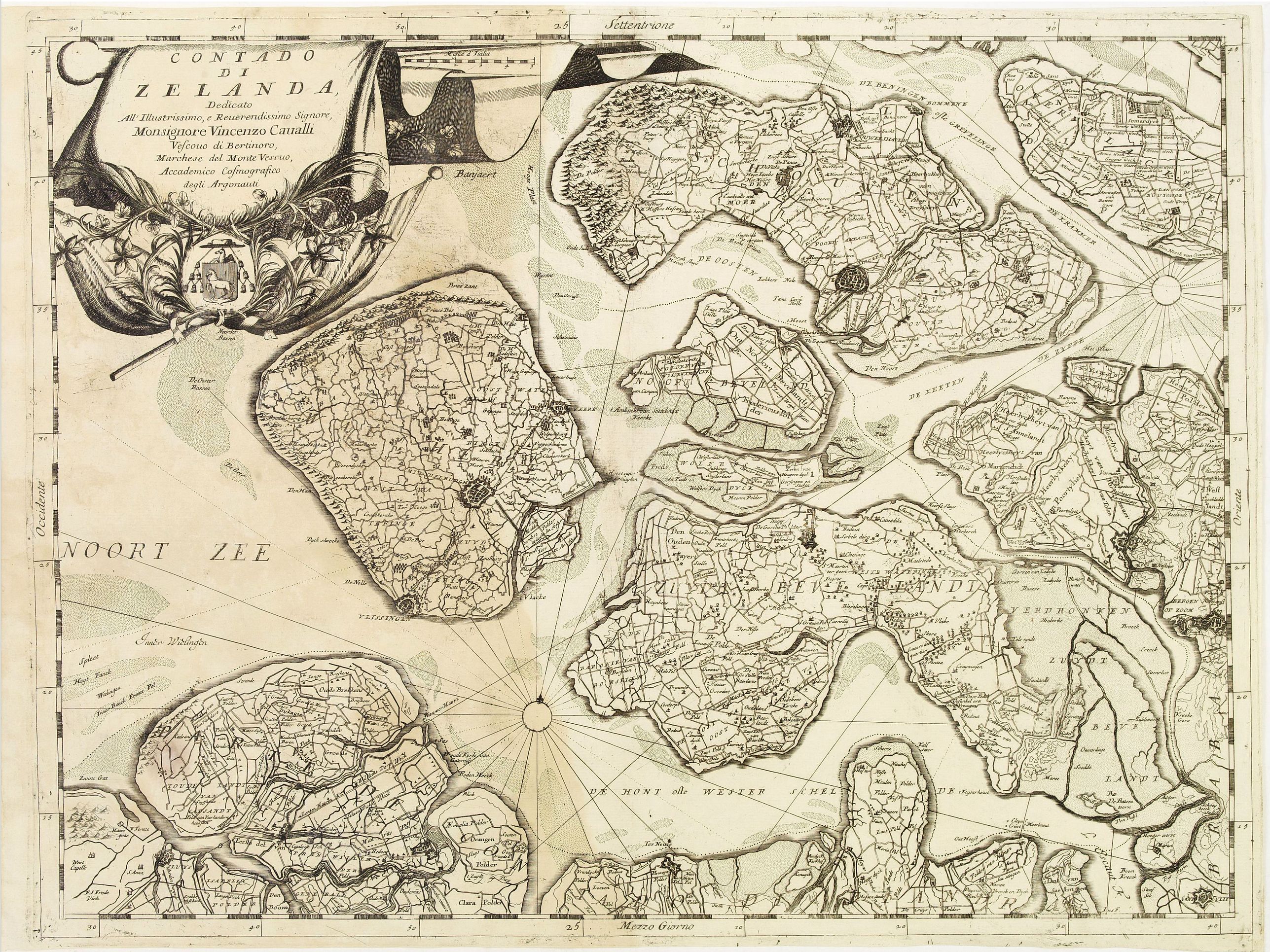 CORONELLI, V.M., Contado di Zelanda.., antique map, old maps