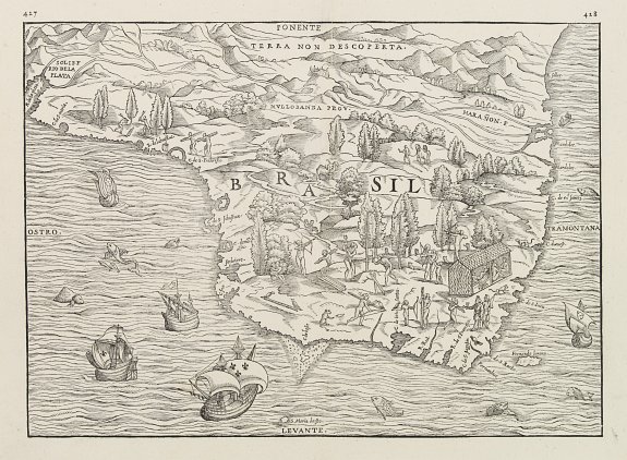 RAMUSIO,G.B., Brasil., antique map, old maps