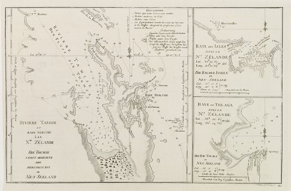 PHILIPP,J.D., Riviere Tamise et Baye Mercure ŕ la Nle. Zelande .., antique map, old maps
