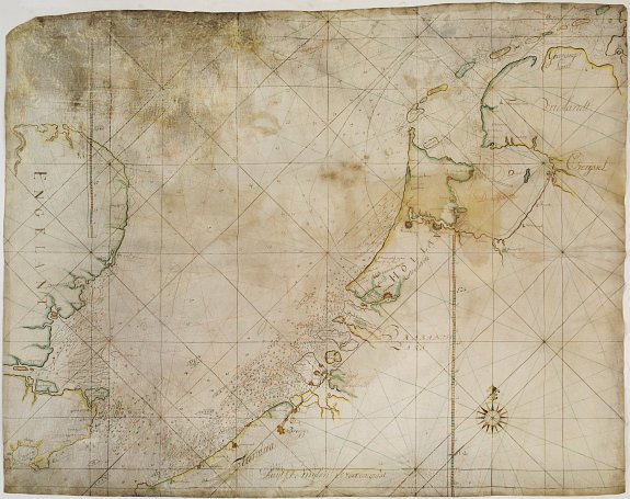 ANONYMOUS, V.O.C. Chart of the Netherlands, south-eastern England and the English Channel., antique map, old maps