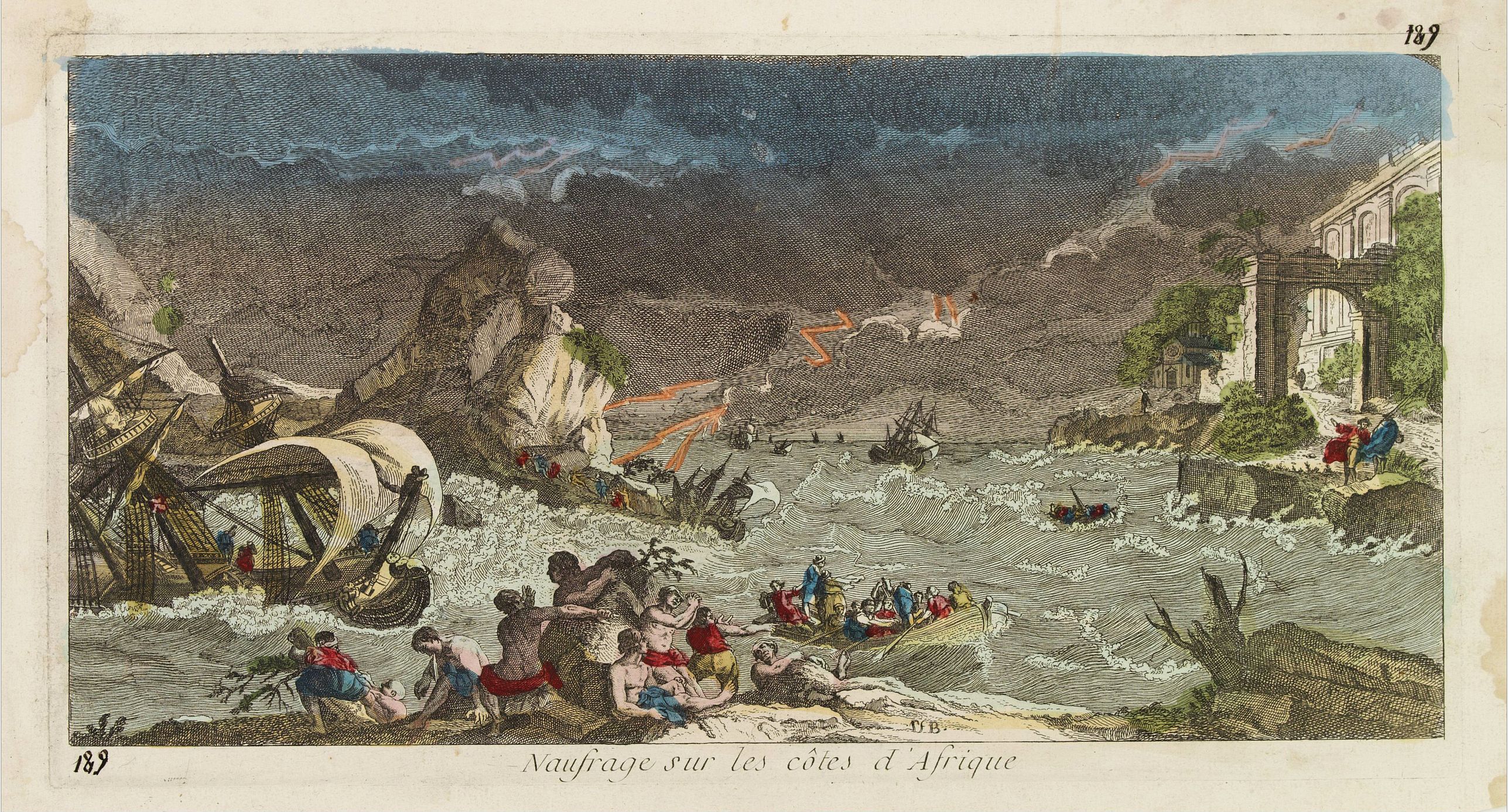 BASSET, Naufrage sur les côtes d'Afrique., antique map, old maps
