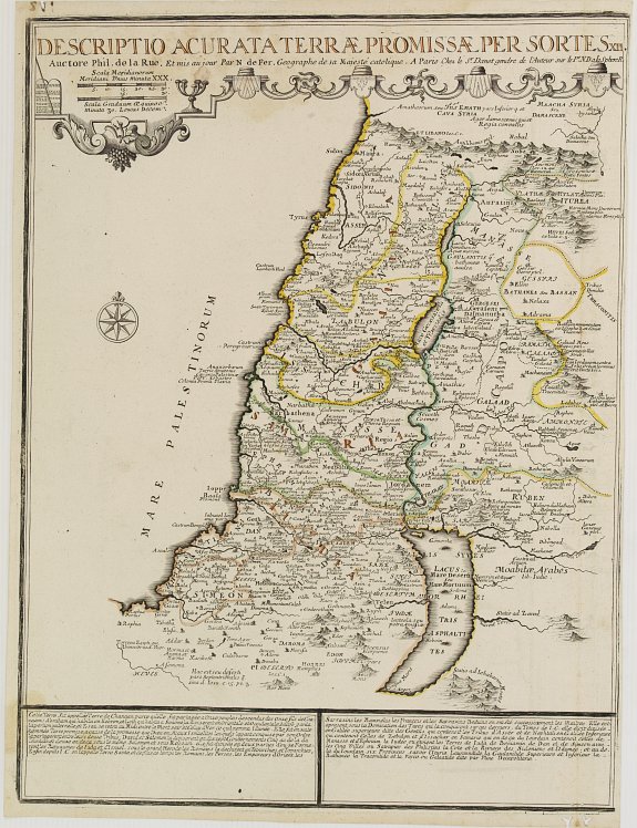 LA RUE, Philippe de / FER, N. de. / DANET., Descriptio acurata Terrae Promissae per sortes XII.., antique map, old maps