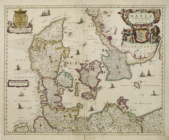 BORMEESTER,J., Regni Daniae Novissima et Accuratissima Tabula., antique map, old maps