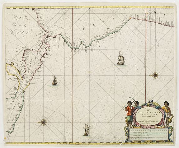 GOOS,P., Pascaerte van Nova Hispania Chili Peru en Guatimala.., antique map, old maps