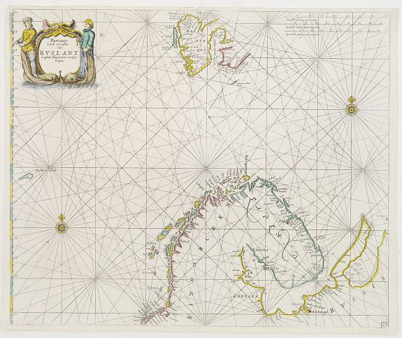 GOOS,P., Pascaart Vande zeecusten van Ruslant, Laplant, Finmarcken en Spitzbergen., antique map, old maps