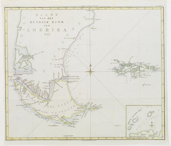 VAN BAARSEL,W. C., Kaart van het Zuidlyk Eind van Amerika. 1775., antique map, old maps