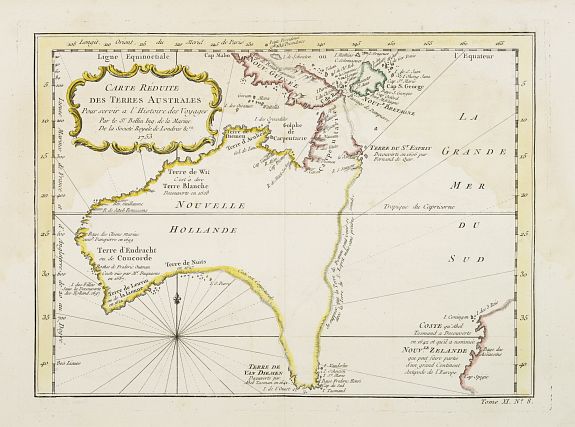 BELLIN,J.N., Carte réduite des Terres Australes.., antique map, old maps