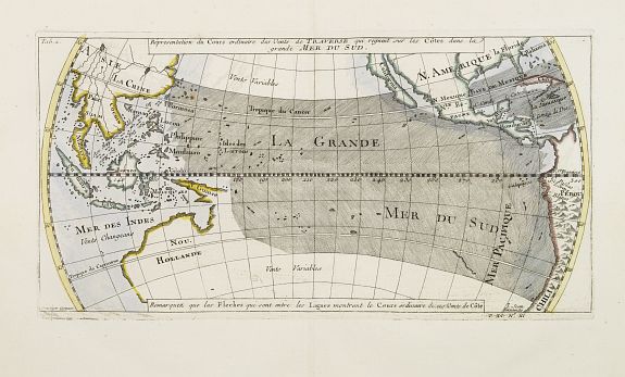 BELLIN, J.N., Répresentation du Cours ordinaire des Vents de Traverse qui regnent sur les Côtes dans la grande Mer Du Sud., antique map, old maps