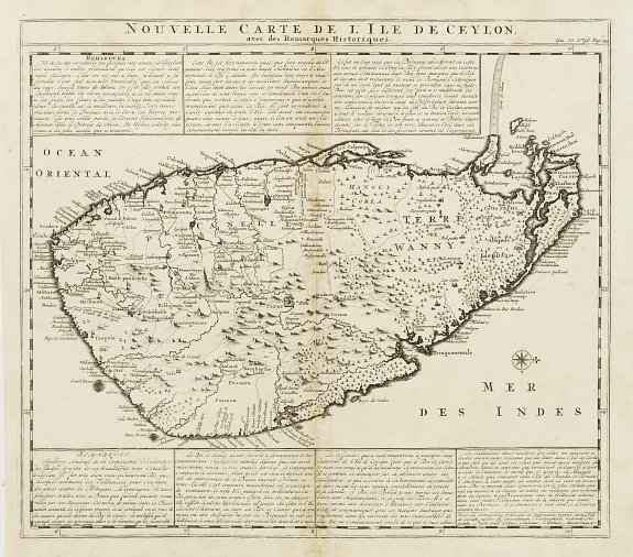 CHATELAIN,H., Nouvelle Carte de L'Isle de Ceylon, avec des remarques Historiques., antique map, old maps
