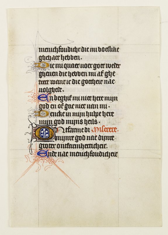 BOOK OF HOURS, Manuscript leaf on vellum from a Dutch Book of Hours., antique map, old maps