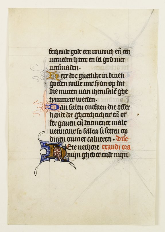 BOOK OF HOURS, Manuscript leaf on vellum from a Dutch Book of Hours., antique map, old maps