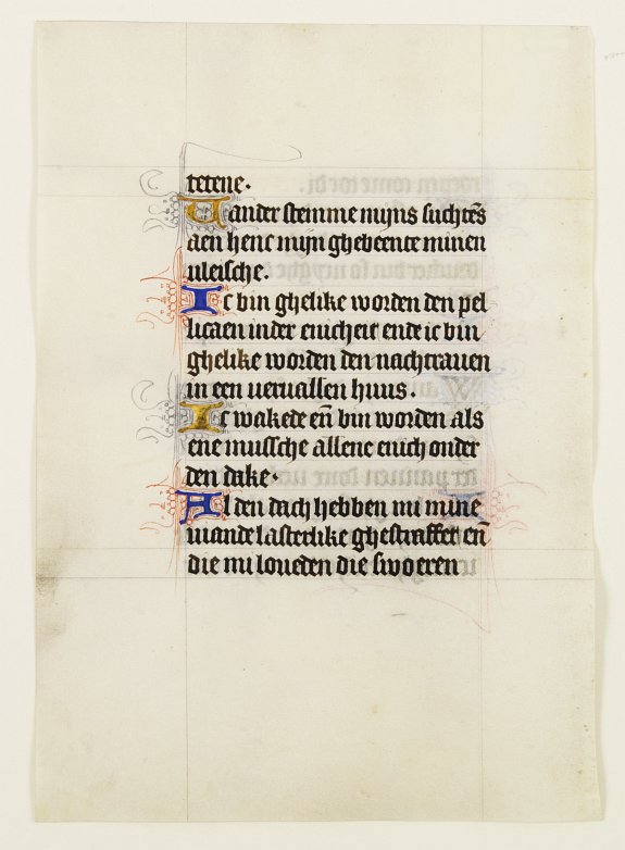 BOOK OF HOURS, Manuscript leaf on vellum from a Dutch Book of Hours., antique map, old maps