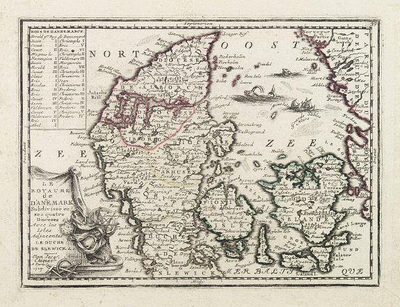 CHIQUET,J., Le Royaume de Danemark Subdivisée en ses quatre Dioceses.., antique map, old maps