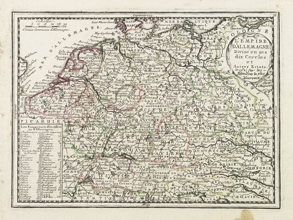 CHIQUET,J., L'Empire D'Allemagne Divisé en ses dix Cercles et Autres Estats.., antique map, old maps