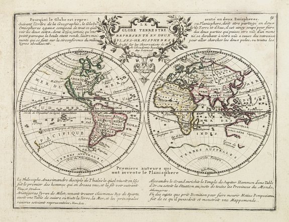 CHIQUET,J., Le Globe Terrestre Representé en Deux Plans-Hemispheres.., antique map, old maps